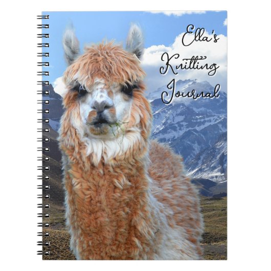 Llama Mountains Personalized Knitting Journal Notitieboek (Voorkant)