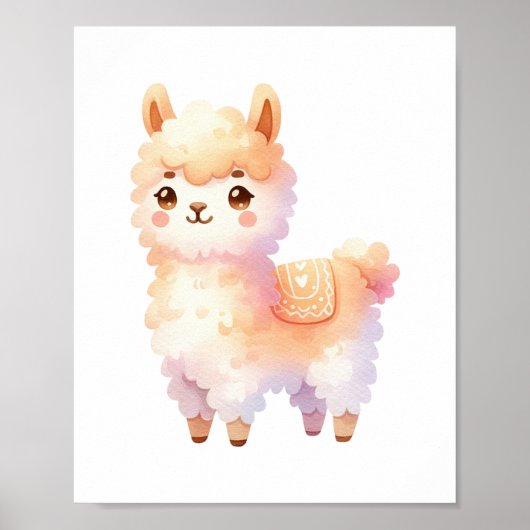 Llama Nursery Decor Schattige Llama Waterverf Poster (Voorkant)