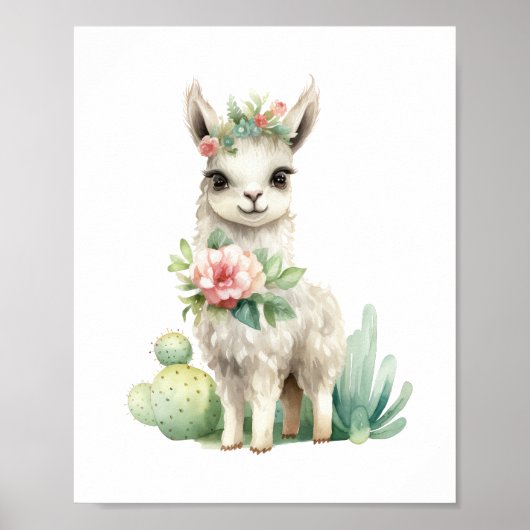 Llama Nursery Decor Schattige Llama Waterverf Poster (Voorkant)