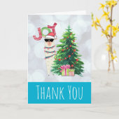 Llama op Silver Bokeh- en Icy Blue-kerstBedankt Kaart (Gele Bloem)