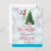 Llama op Silver Bokeh en Icy Blue Kerstparty Briefkaart (Voorkant / Achterkant)