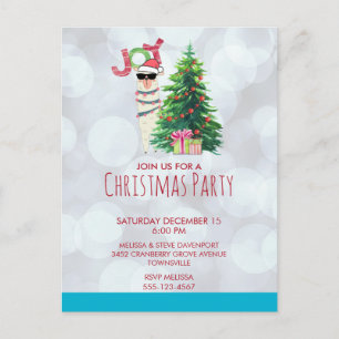 Llama op Silver Bokeh en Icy Blue Kerstparty Briefkaart