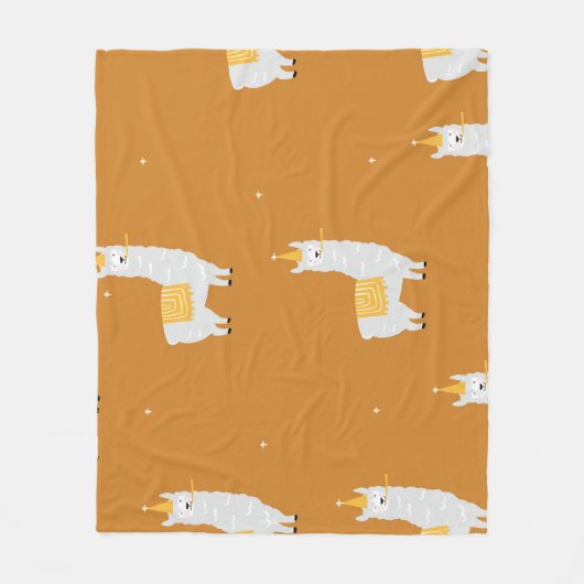 Llama, oranje achtergrond: verjaardagspatroon. fleece deken (Voorkant)