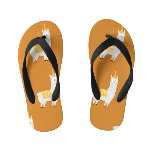 Llama, oranje achtergrond: verjaardagspatroon. kinder teenslippers (Voetbed)