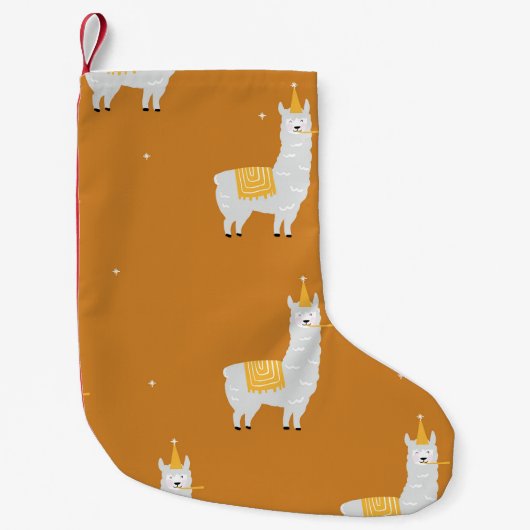 Llama, oranje achtergrond: verjaardagspatroon. kleine kerstsok (Voorkant)