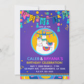 Llama Paars Blauw Geel Kleurrijk Verjaardagsfeest Kaart (Voorkant)