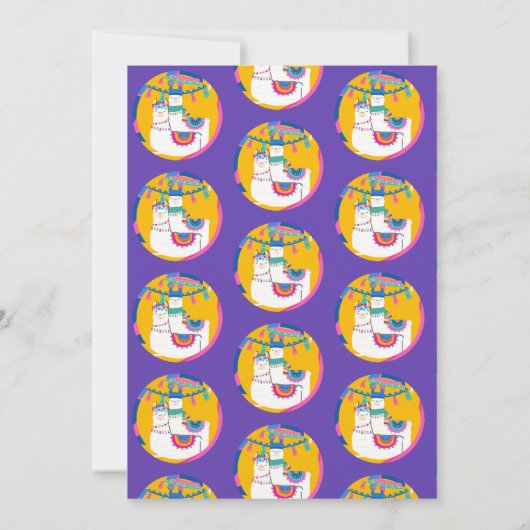 Llama Paars Blauw Geel Kleurrijk Verjaardagsfeest Kaart (Achterkant)