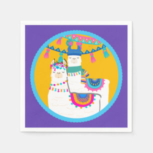 Llama Paarse Blue Yellow Colorful Birthday Party Servet