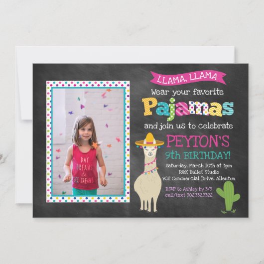 Llama Pajama Birthday Party - Fotouitnodiging Kaart (Voorkant)