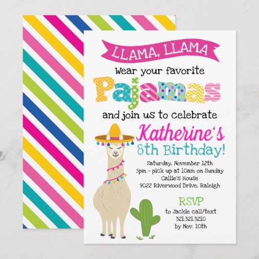 Llama Pajama Birthday Party Kaart (Voorkant / Achterkant)