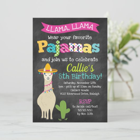 Llama Pajama Birthday Party Kaart (Staand voorkant)