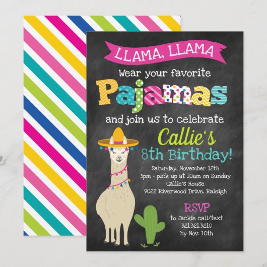 Llama Pajama Birthday Party Kaart (Voorkant / Achterkant)