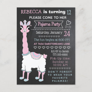 Llama Pajama Sleepover Party Chalkboard Briefkaart