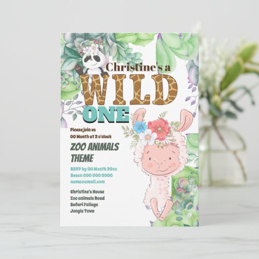 Llama panda beer schattig oerwoud boerderij wild e kaart (Staand voorkant)