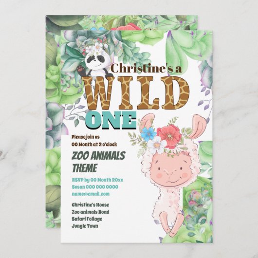 Llama panda beer schattig oerwoud boerderij wild e kaart (Voorkant / Achterkant)