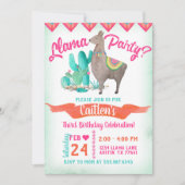 Llama Party Verjaardagsuitnodiging Roze Sinaasappe Kaart (Voorkant)