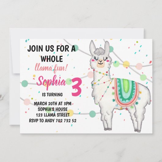 Llama Party Whole Llama Fun Girl Birthday Kaart (Voorkant)