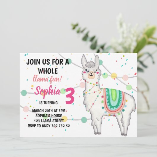 Llama Party Whole Llama Fun Girl Birthday Kaart (Staand voorkant)