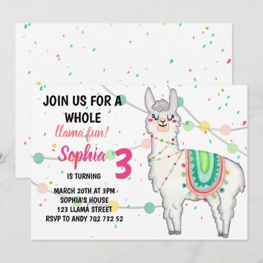 Llama Party Whole Llama Fun Girl Birthday Kaart (Voorkant / Achterkant)