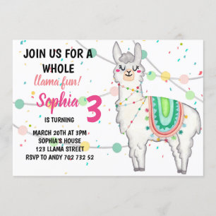 Llama Party Whole Llama Fun Girl Birthday Kaart