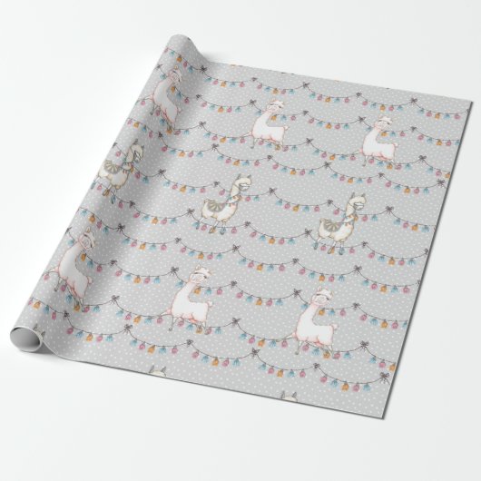 Llama Party wrapping Paper Cadeaupapier (Uitgerold)