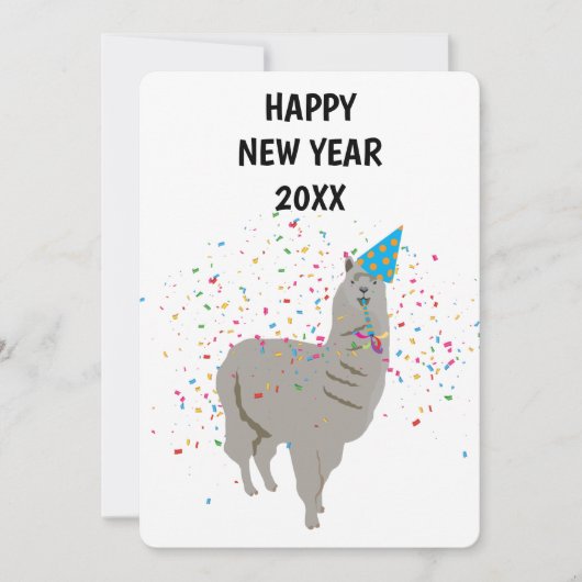 Llama Partying - Animals Holiday New Years Card Feestdagenkaart (Voorkant)