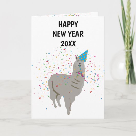 Llama Partying - Animals Holiday - Nieuwe Jaren Kaart (Voorkant)