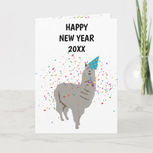 Llama Partying - Animals Holiday - Nieuwe Jaren Kaart