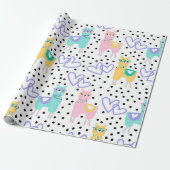 Llama Pastel Paarse Liefde Patroon Print Wrapping Cadeaupapier (Uitgerold)