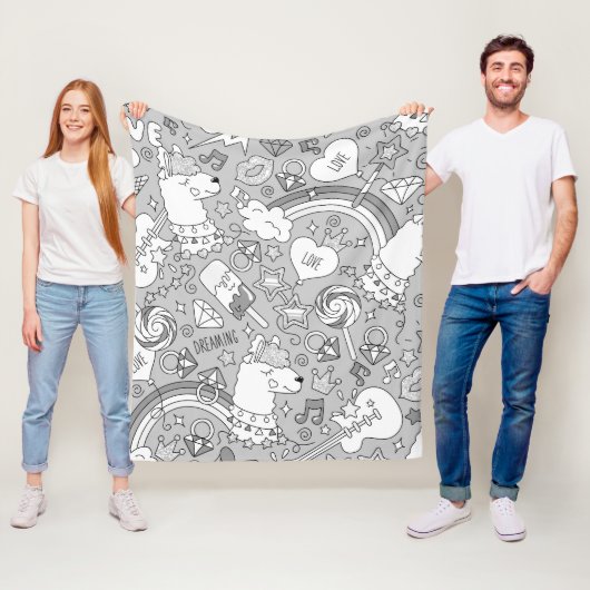 llama patroon 4 fleece deken (In situ)