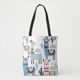 Llama Patterned Tas in Blue, Green & Roze