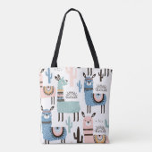 Llama Patterned Tas in Blue, Green & Roze (Achterkant)