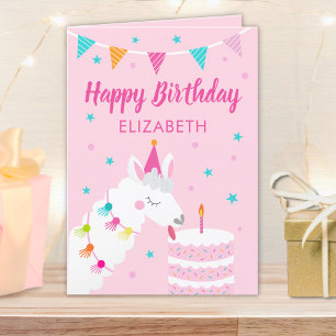 Llama Persoonlijke naam Roze Happy Birthday Kaart