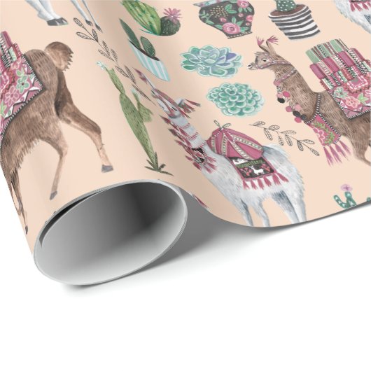 Llama | perziken | Papier voor onmiddellijke verpa (Rol Hoek)