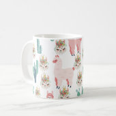 Llama Pink and Green Cactus, Alpaca, Cute, Girly Koffiemok (Voorkant links)