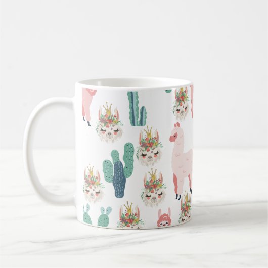 Llama Pink and Green Cactus, Alpaca, Cute, Girly Koffiemok (Links)
