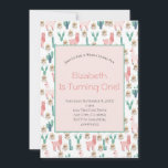 Llama Pink and Green Cactus Cute Kids Birthday Kaart<br><div class="desc">Schattig roze en groene lama's en cactus kinderverjaardagsuitnodiging. Bekijk ons collectie voor overeenkomende borden en luiers en andere accessoires.</div>