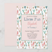 Llama Pink and Green Cactus Cute Kids Birthday Kaart (Voorkant / Achterkant)