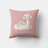 Llama Pink and White met Flowers Girly Kussen (Achterkant)