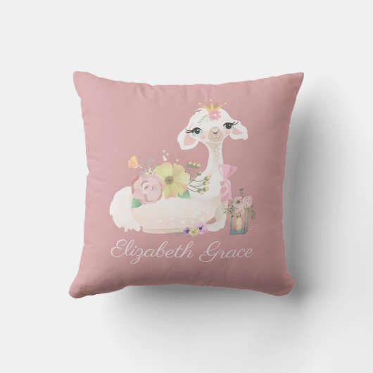 Llama Pink and White met Flowers Girly Kussen (Achterkant)