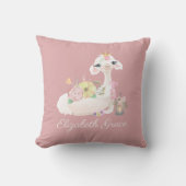 Llama Pink and White met Flowers Girly Kussen (Voorkant)