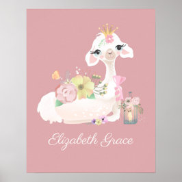 Llama Pink and White met Flowers Girly Poster