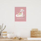 Llama Pink and White met Flowers Girly Poster (Keuken)