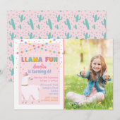 Llama Pink Birthday Party Foto Uitnodiging (Voorkant / Achterkant)