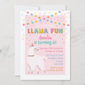 Llama Pink Birthday Party Invitation Kaart (Voorkant)