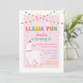 Llama Pink Birthday Party Invitation Kaart (Staand voorkant)