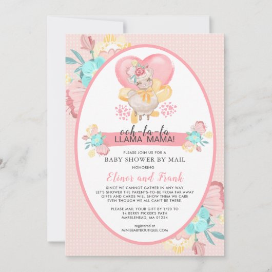 Llama Pink Floral Baby shower per post Kaart (Voorkant)
