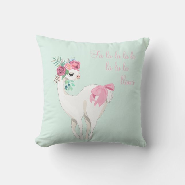 llama Pink Mint Green Cute Kerstmis Kussen (Voorkant)