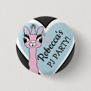 Llama Pink Pajama Girl Birthday Party Sleepover Ronde Button 3,2 Cm