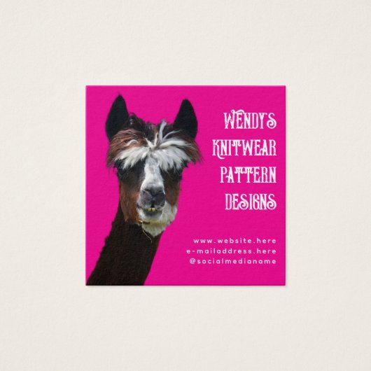 Llama Pink QR code Fiber Business Cards Vierkante Visitekaartjes (Voorkant)